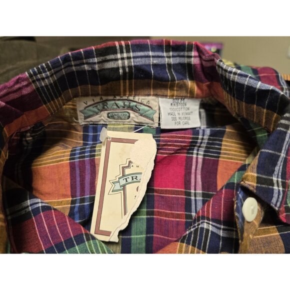 80s 90s Vintage Womens Plaid Button Front Shirt Size Medium Ruffles Western - Picture 4 of 6